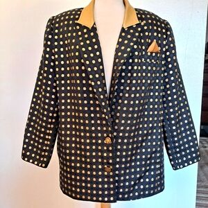 Vintage 80s Criscione Blazer Black Gold Metallic Leather Polka Dot Jacket